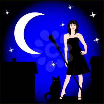 Royalty Free Clipart Image of a Woman With a Cat