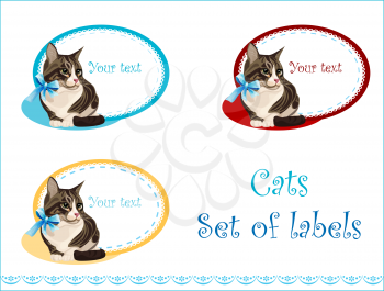 Royalty Free Clipart Image of Cats and Labels