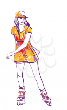 Royalty Free Clipart Image of a Girl Rollerskating 