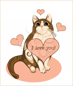 Royalty Free Clipart Image of a Cat With Hearts