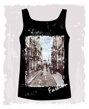 shirt with the image of the city environment