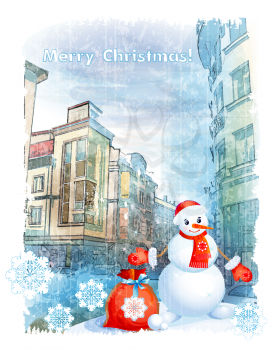 Christmas greeting card with snowman 
