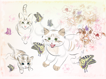 cats  playing with butterflies