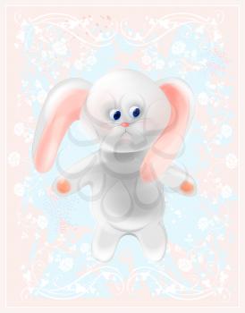 White  honey bunny. Happy Easter card.  Cute hare.