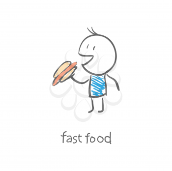 Royalty Free Clipart Image of a Boy Eating a Hotdog