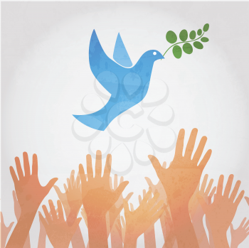 Royalty Free Clipart Image of Hands Releasing a Dove