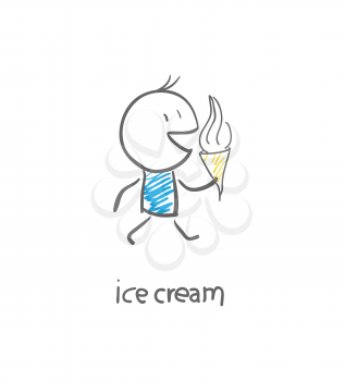 Royalty Free Clipart Image of a Man Eating Ice Cream