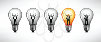 Royalty Free Clipart Image of a Businessmen in a Light Bulbs