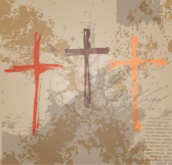 Three Crosses on the grunge background. The biblical concept of the crucifixion