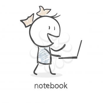 Cartoon girl and laptop