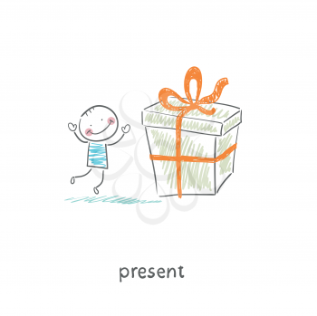 A man and a gift. Illustration.
