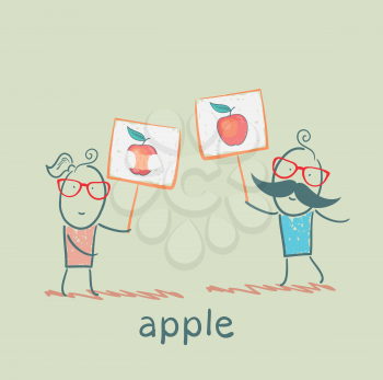 girl and boy holding posters with apples