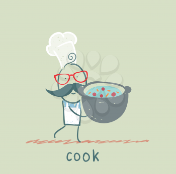 cook is soup in the cauldron