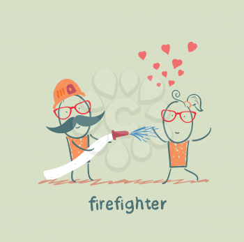 firefighter extinguishes a girl who fell in love