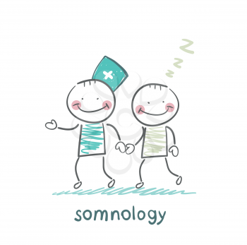 somnology  with a patient who has fallen asleep
