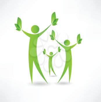 Group of people holding green leaves in the hands of icon