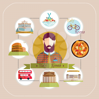Illustration. Italy Rome man travels to Rome. 