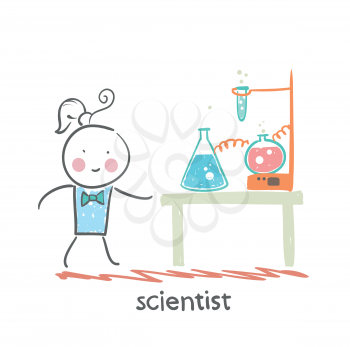 scientist with test tubes on the table