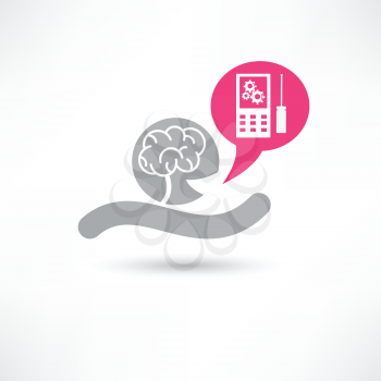 Brain and smartphone icon