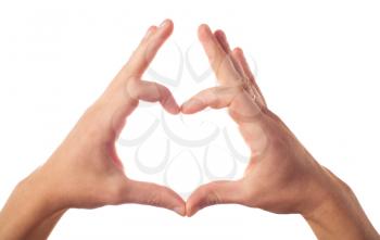 Two hands showing heart on white background