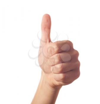 Gesturing one human hand with thumb up