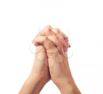 Two pleading human hands isolated