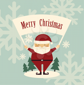 Santa Claus holds a placard which says merry christmas illustration