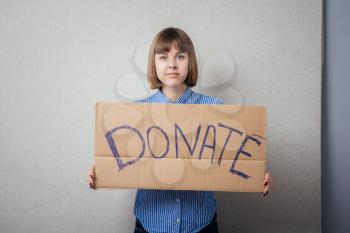 Portrait  young woman  donation