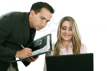 A man and woman business team at their company office