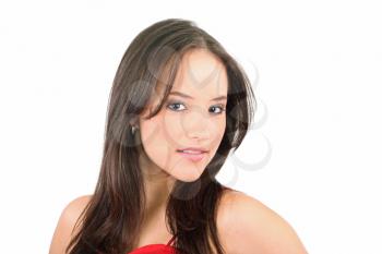 Portrait of Fresh and Beautiful brunette woman on white background 