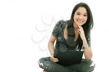 happy young beautiful woman with laptop 