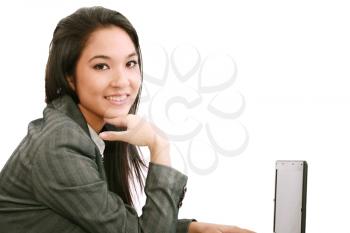 beautiful smiling business woman working on laptop 