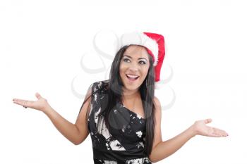Beautiful young happy christmas woman over white 
