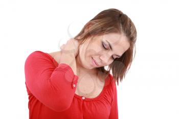 Sick young woman. neck pain 
