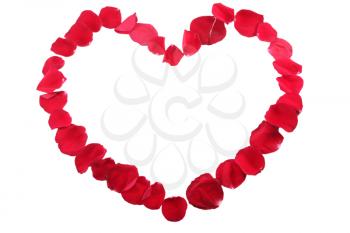 Red heart made of red rose petals 