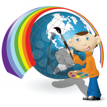 Royalty Free Clipart Image of an Artist Painting the World