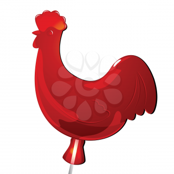 Royalty Free Clipart Image of a Red Cockerel Lollipop