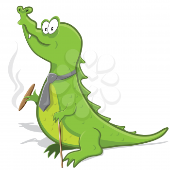 Royalty Free Clipart Image of a Crocodile with a Cigar