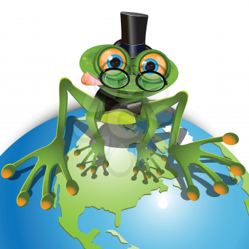 Royalty Free Clipart Image of a Frog on the World