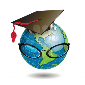 Royalty Free Clipart Image of a Globe Wearing a Hat