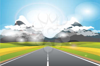 Royalty Free Clipart Image of a Road by Mountains