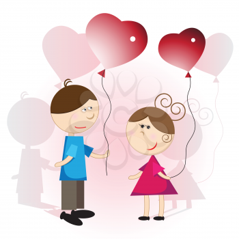 Royalty Free Clipart Image of a Couple Holding Balloons