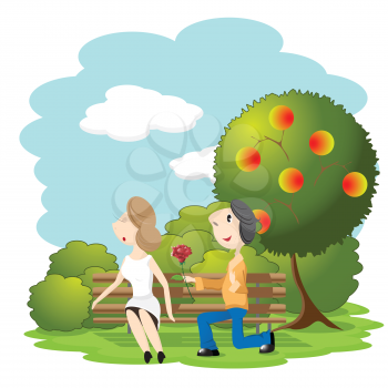 Royalty Free Clipart Image of a Man Giving a Woman a Flower