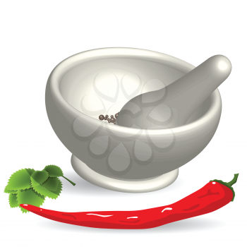 Royalty Free Clipart Image of a Mortar and Pestle With a Pepper