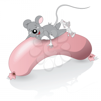 Royalty Free Clipart Image of a Mouse on a Hot Dog