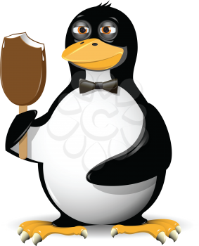 Royalty Free Clipart Image of a Penguin Eating Ice Cream