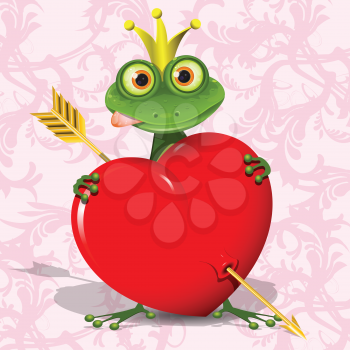 Royalty Free Clipart Image of a Frog With a Heart