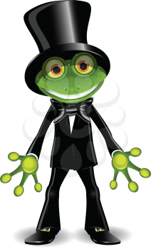 Royalty Free Clipart Image of a Frog in a Top Hat and Tuxedo