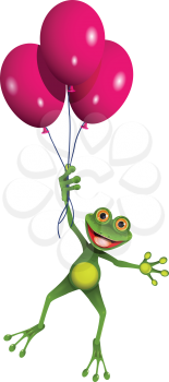 Royalty Free Clipart Image of a Frog Holding Balloons