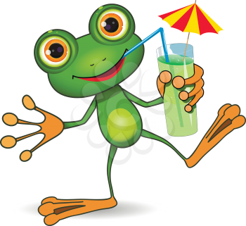 Royalty Free Clipart Image of a Frog With a Cocktail